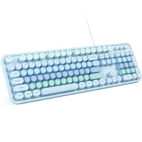 MOWUX Computer Keyboard Wired, Plug and Play USB Retro Round Typewriter Keyboard, Full Size Wired Keyboard with Foldable Stands for Laptop and Office PC- Purple Gradient - Image 1