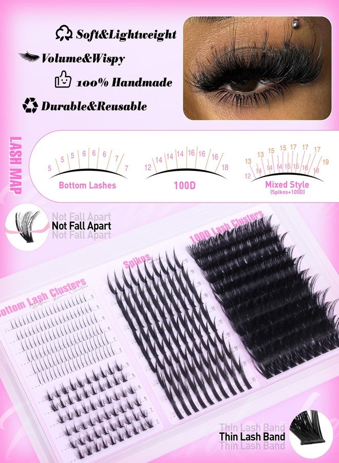 Boahankuke Wispy Lash Clusters with Spikes Volume Eyelash Clusters with 2 Styles Bottom Lashes 100D Mink Cluster Eyelash Extensions 380PCS Spiky Individual Lashes with Bottom Lash Clusters by Boahankuke - Image 5