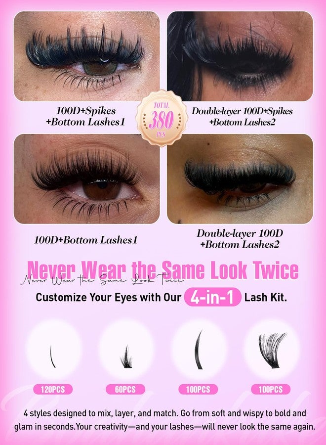 Boahankuke Wispy Lash Clusters with Spikes Volume Eyelash Clusters with 2 Styles Bottom Lashes 100D Mink Cluster Eyelash Extensions 380PCS Spiky Individual Lashes with Bottom Lash Clusters by Boahankuke - Image 2