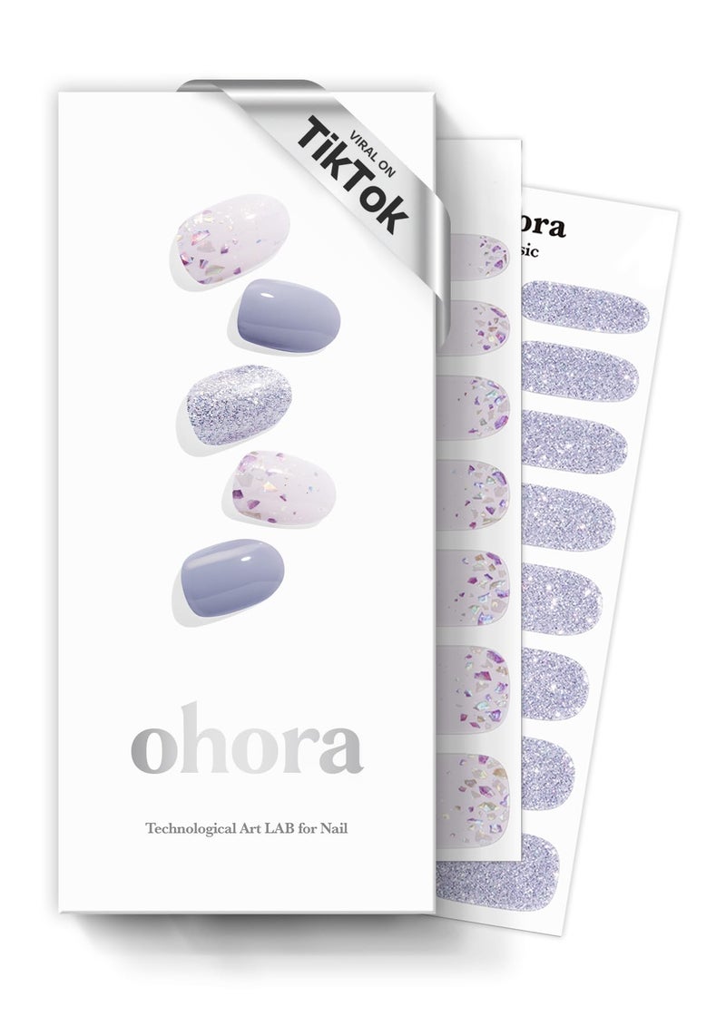 ohora Semi Cured Gel Nail Strips (N Afterglow) - Blue, Glitter, Works with Any UV/LED Lamps, Salon-Quality, Long Lasting, Easy to Apply & Remove - Includes 2 Prep Pads, Nail File & Wooden Stick - Image 1