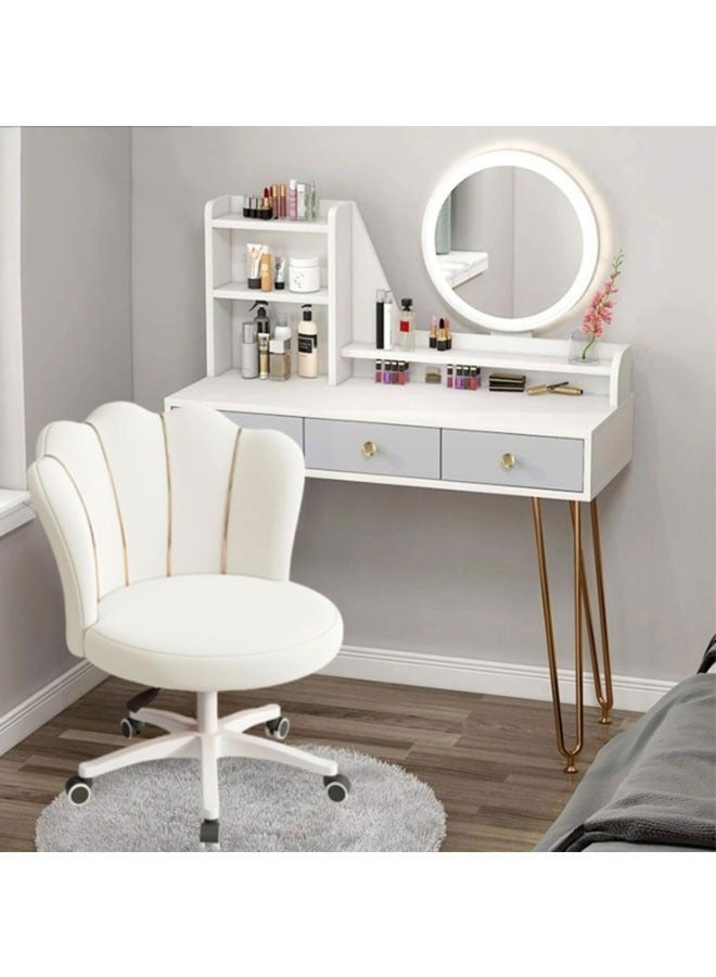 Cosmetic Chair Small lightweight office chair Lumbar support Height adjustable Petal-shaped recliner Mobile swivel upholstered chair Suitable for bedroom Study Room Office