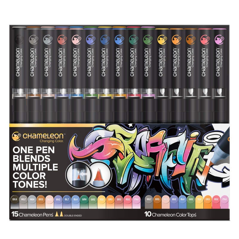 Chameleon Art Pens, 25-Pen Deluxe Set (15 Pens + 10 Color Tops) - Multicolor, 0.3mm Chisel Tip, Ambidextrous, Refillable, Perfect for Drawing, Coloring, Sketching - Image 5