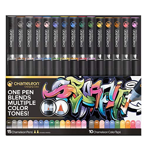 Chameleon Art Pens, 25-Pen Deluxe Set (15 Pens + 10 Color Tops) - Multicolor, 0.3mm Chisel Tip, Ambidextrous, Refillable, Perfect for Drawing, Coloring, Sketching - Image 1
