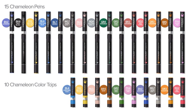 Chameleon Art Pens, 25-Pen Deluxe Set (15 Pens + 10 Color Tops) - Multicolor, 0.3mm Chisel Tip, Ambidextrous, Refillable, Perfect for Drawing, Coloring, Sketching - Image 2