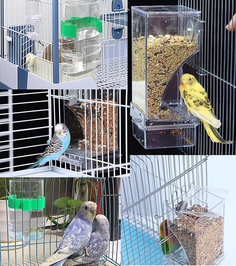 Kenond No Mess Bird Feeder Water Dispenser Set, Automatic Parrot Feeder Cage Accessories, Acrylic Parakeet Seed Food Feeder Drinker for Cage, Cockatiel Squirrel Finch Lovebirds Budgies Canary - Image 2