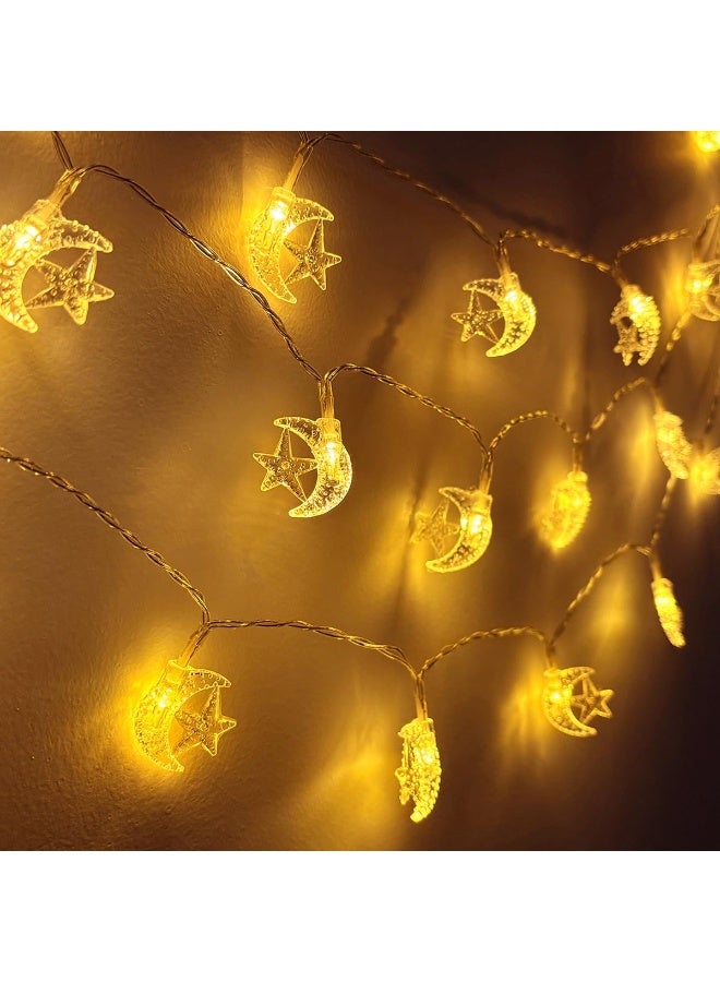 أضواء زينة رمضانية على شكل نجوم وأقمار - 3 أمتار/9.8 قدم، 30 مصباح LED، تعمل بالبطارية، لعيد الفطر المبارك ورمضان، لتزيين المنزل والمدفأة - Image 2