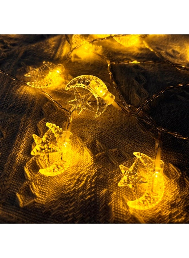 أضواء زينة رمضانية على شكل نجوم وأقمار - 3 أمتار/9.8 قدم، 30 مصباح LED، تعمل بالبطارية، لعيد الفطر المبارك ورمضان، لتزيين المنزل والمدفأة - Image 5