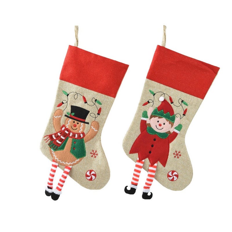 Kaemingk Stocking – Polyester Long Legs Design, Christmas Holiday Decoration, Festive Xmas Hanging Ornament, Seasonal Home Décor, Holiday Gift Accent, 1 Piece Assorted Design