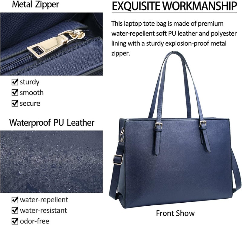 NUBILY Laptop Bag for Women Waterproof Lightweight Leather 15.6 Inch Computer Tote Bag - Image 2