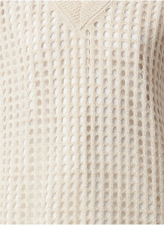 trendyol Beige Openwork/Hole Knitwear Sweater TCTAW25UV00003  - Image 3