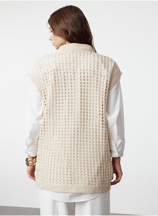 trendyol Beige Openwork/Hole Knitwear Sweater TCTAW25UV00003  - Image 5