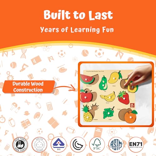 Skillofun Wooden King Size Fruit Identification Tray | Wooden Toys for Kids | Puzzles for Kids for Age 2 | Wooden Puzzles | Occupational Therapy Equipment | Puzzle Game | Peg Board - Image 3