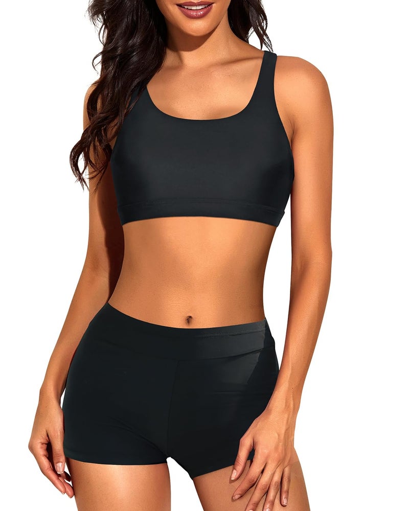 Tempt Me Blue Green 3 Piece Tankini Swimsuits for Women Athletic Bathing Suits Swim Tank Top with Boy Shorts and Bra Modest Swimwear M - Image 5