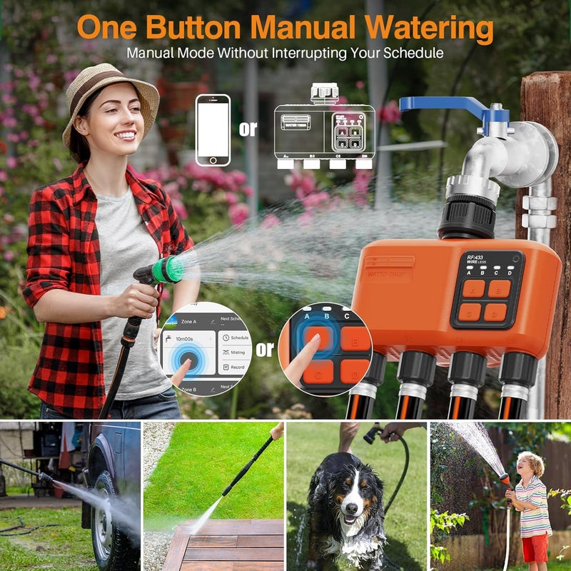 XinFuture Smart WiFi Sprinkler Timer 4 Zone,WiFi Water Timer for Garden Hose with 300M Range,APP & Remote Control,Alexa & Google Voice Compatible,Rain Delay, Manual Mode Sprinkler System - Image 5