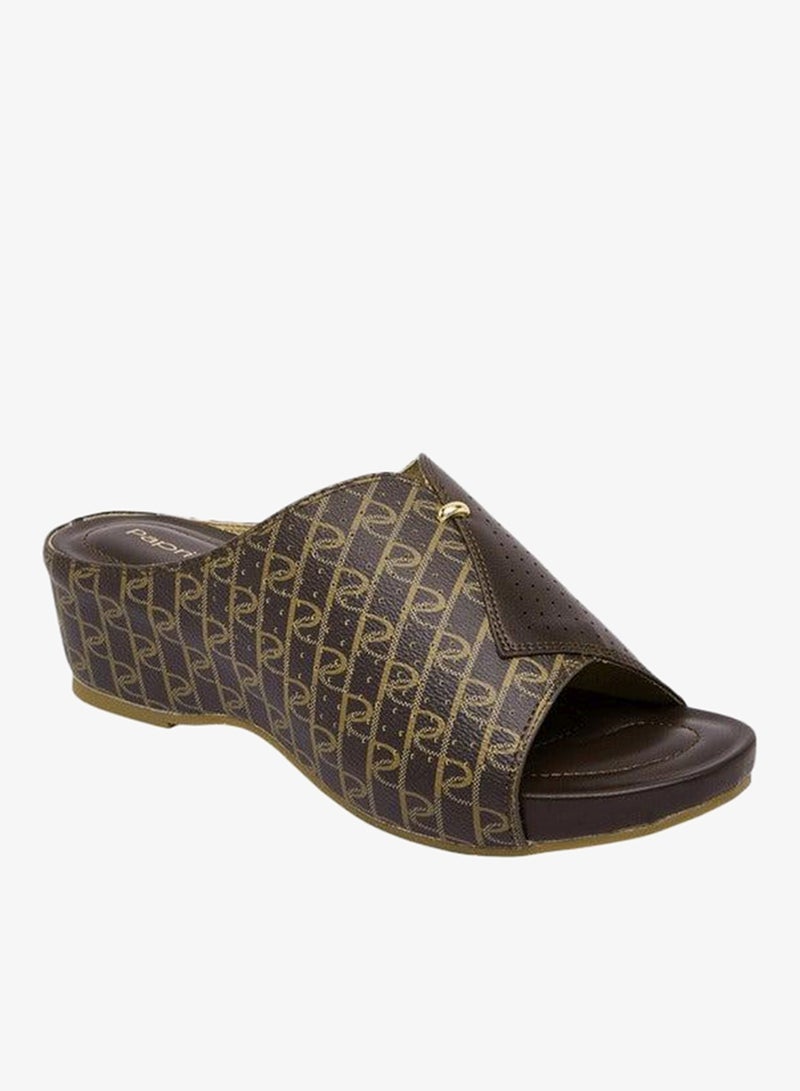 Paprika Women's Monogram Print Slip-On Peep Toe Sandals with Wedge Heels - Image 4