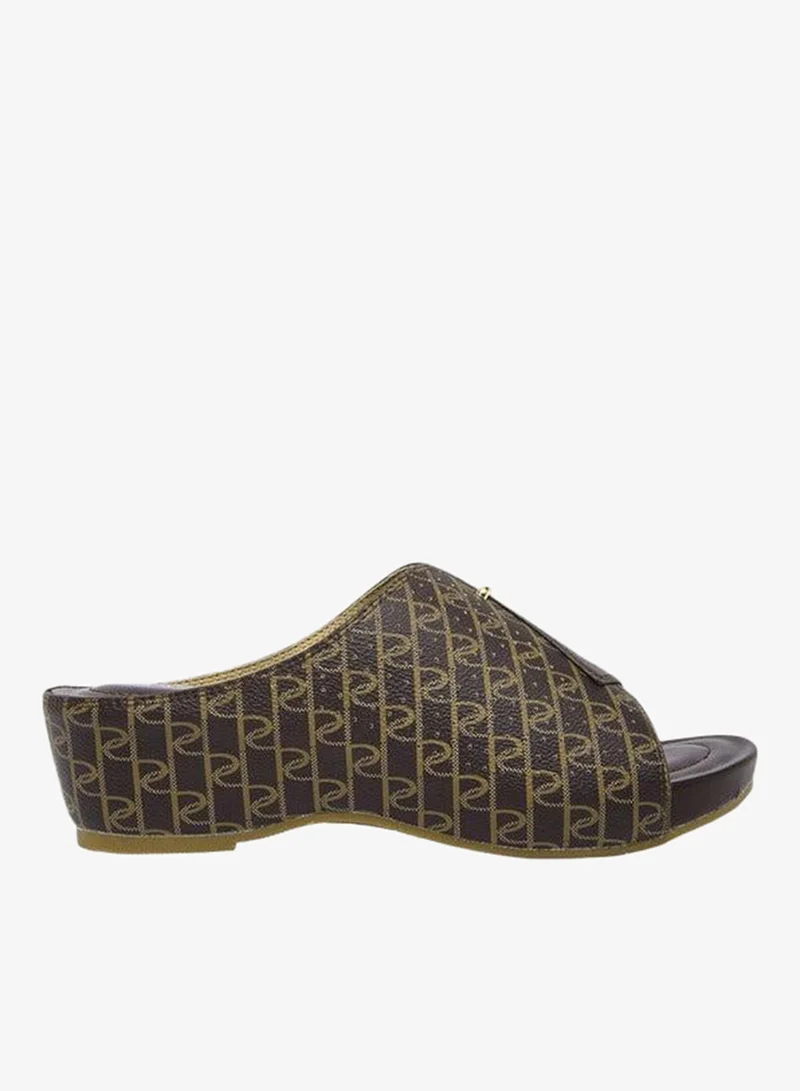 Paprika Women's Monogram Print Slip-On Peep Toe Sandals with Wedge Heels