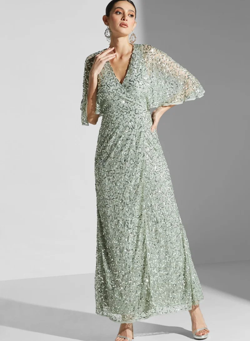 Maya Cape Sleeve Sequin Dress