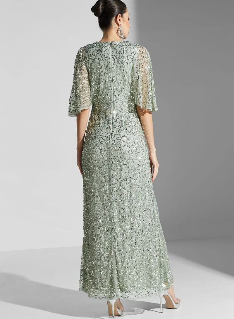 Maya Cape Sleeve Sequin Dress