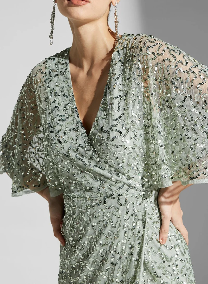 Maya Cape Sleeve Sequin Dress