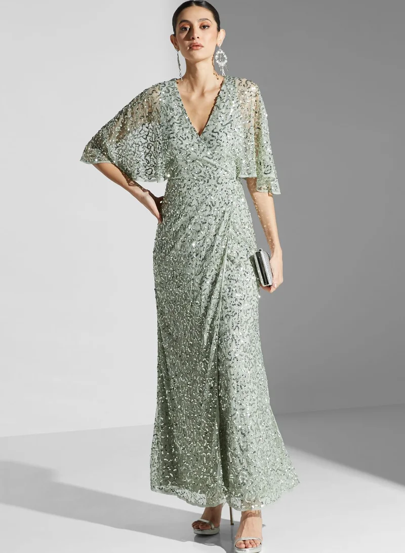 Maya Cape Sleeve Sequin Dress
