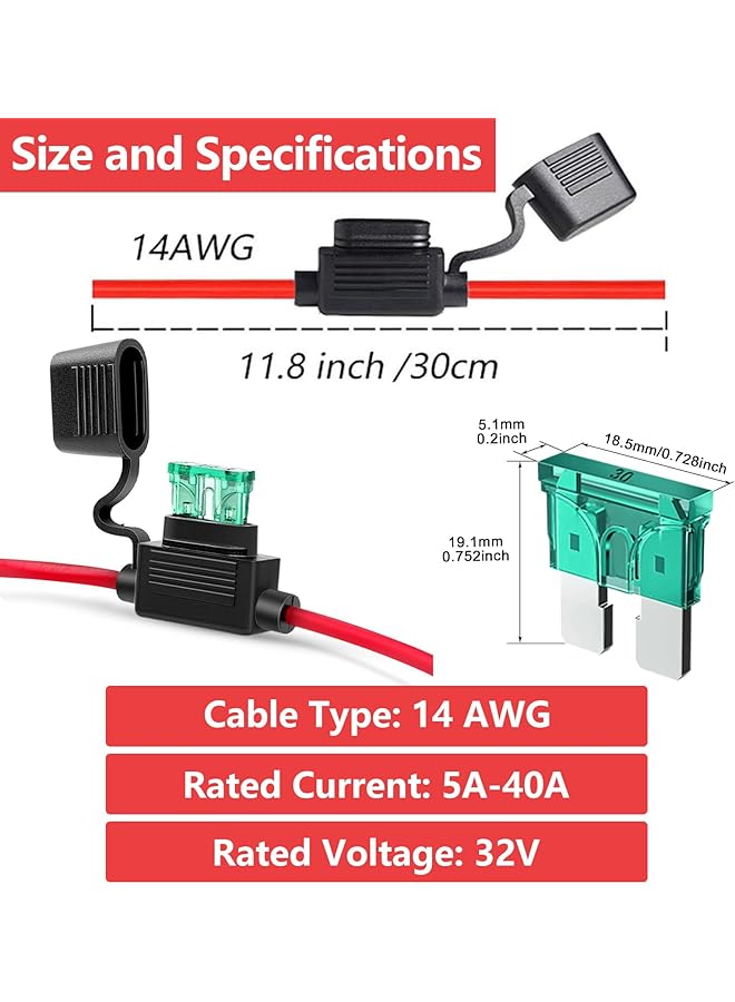 Voleleo 3 Pack 14Awg Inline Fuse Holder With 6 Pcs Standard Blade Fuses Atc/Ato,Tinned Copper Marine Wire, Blade Automotive Fuse Holder For Car Truck Atv Boat Motorbikes (3 Of Each: 20A, 30A) - Image 4