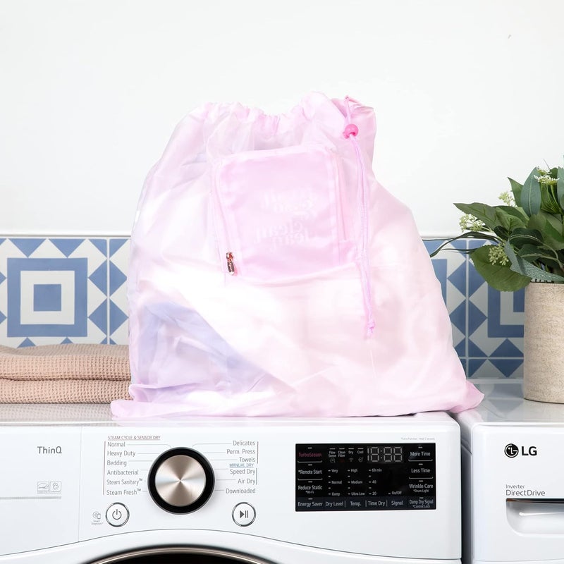 MIAMICA Miamica Foldable Travel Laundry Bag Pink So Fresh  So Clean Clean 21 x 22  Lightweight Durable Design with Drawstring Closure - Image 3