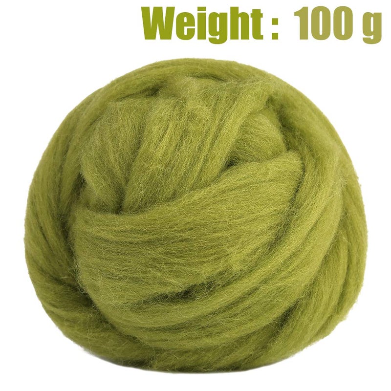 JUPEAN 3.53oz Wool Roving, Wool Felting Supplies, Pure Wools, Chunky Yarn, Spinning Wool Roving for Needle Felting Wet Felting DIY Hand Spinning (Grass Green) - Image 2