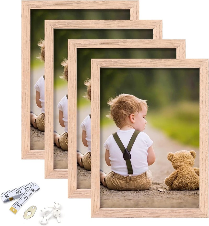 ATOBART إطار صور ATOBART 5x7، إطار صور من خشب البلوط مع زجاج بليكسيجلاس للعرض العمودي أو الأفقي على الطاولة أو الحائط للصور واللوحات والملصقات والأعمال الفنية، هدية عيد ميلاد وعيد الميلاد، مجموعة من 4 - Image 1