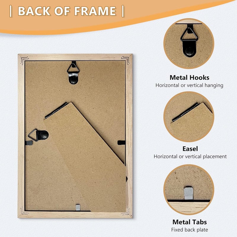 ATOBART إطار صور ATOBART 5x7، إطار صور من خشب البلوط مع زجاج بليكسيجلاس للعرض العمودي أو الأفقي على الطاولة أو الحائط للصور واللوحات والملصقات والأعمال الفنية، هدية عيد ميلاد وعيد الميلاد، مجموعة من 4 - Image 4