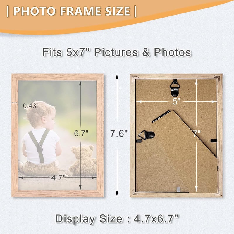 ATOBART إطار صور ATOBART 5x7، إطار صور من خشب البلوط مع زجاج بليكسيجلاس للعرض العمودي أو الأفقي على الطاولة أو الحائط للصور واللوحات والملصقات والأعمال الفنية، هدية عيد ميلاد وعيد الميلاد، مجموعة من 4 - Image 2