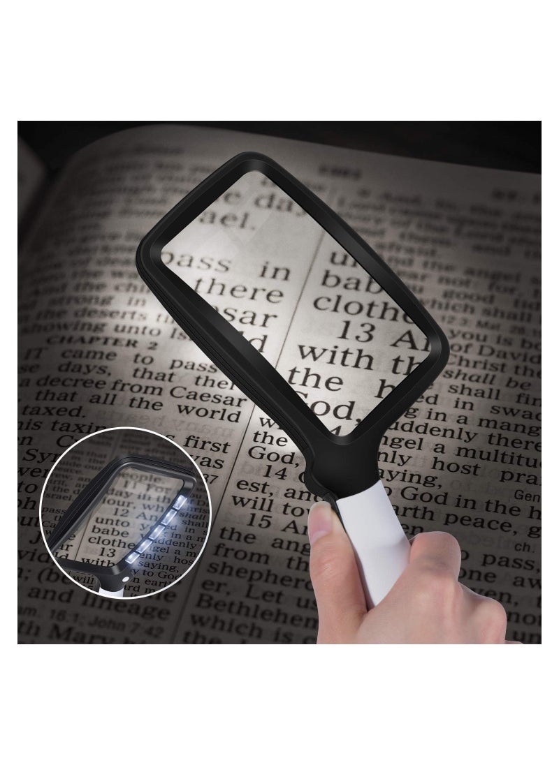 KASTWAVE - Rectangular Handheld Magnifying Glass with Light, Foldable 2X Magnifying Glass with 5 LED Lights, 2 Dimming Modes Ideal for Seniors Reading Prints, Book, Low Vision, Read at Night - Image 1