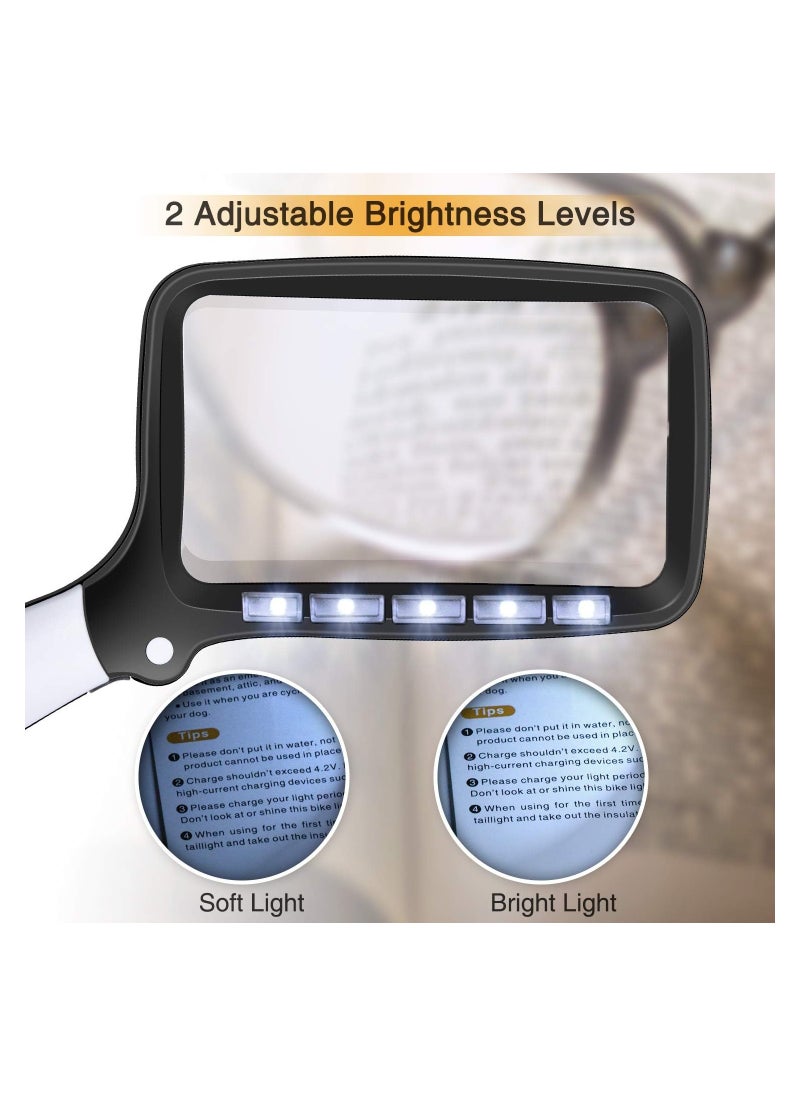 KASTWAVE - Rectangular Handheld Magnifying Glass with Light, Foldable 2X Magnifying Glass with 5 LED Lights, 2 Dimming Modes Ideal for Seniors Reading Prints, Book, Low Vision, Read at Night - Image 1