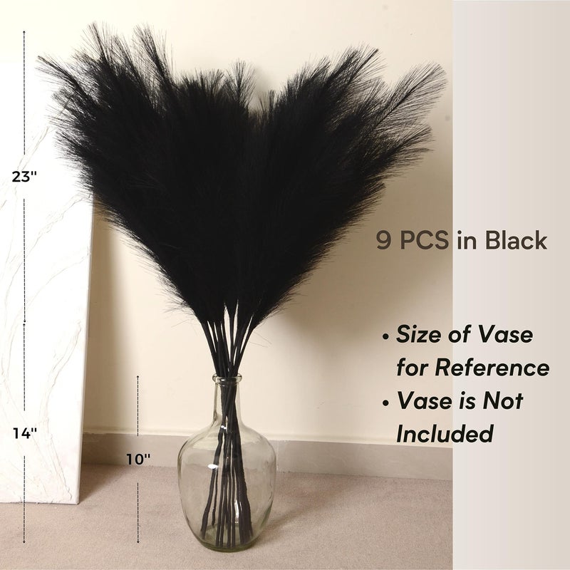 QUBITFUL Black Pampas Grass, 9 PCS 37''/3.1FT Tall Fluffy Fake Pompas Floral, Large Artificial Pompous Grass Branches for Floor Vase Fillers, Boho Farmhouse Room Wedding Decor (Black) - Image 4