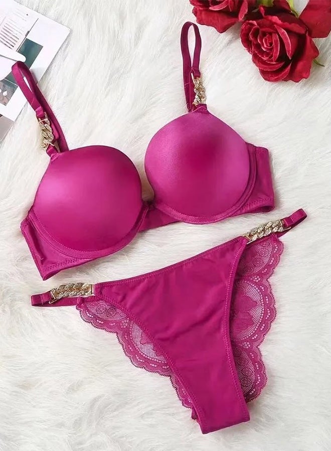 MARGOUN Women 38C Size Push Up Bra Set Soft Breathable Transparent Lace Panties Lingerie Suit Adjustable Women Underwear Rose Red - Image 1