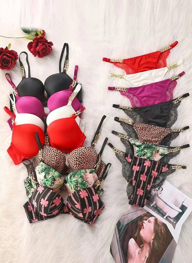 MARGOUN Women 38C Size Push Up Bra Set Soft Breathable Transparent Lace Panties Lingerie Suit Adjustable Women Underwear Rose Red - Image 3