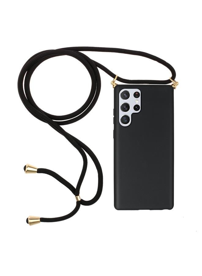 جراب هاتف مصنوع من مادة قش القمح + TPU مع حزام لهاتف Samsung Galaxy S24 Ultra 5G (أسود)