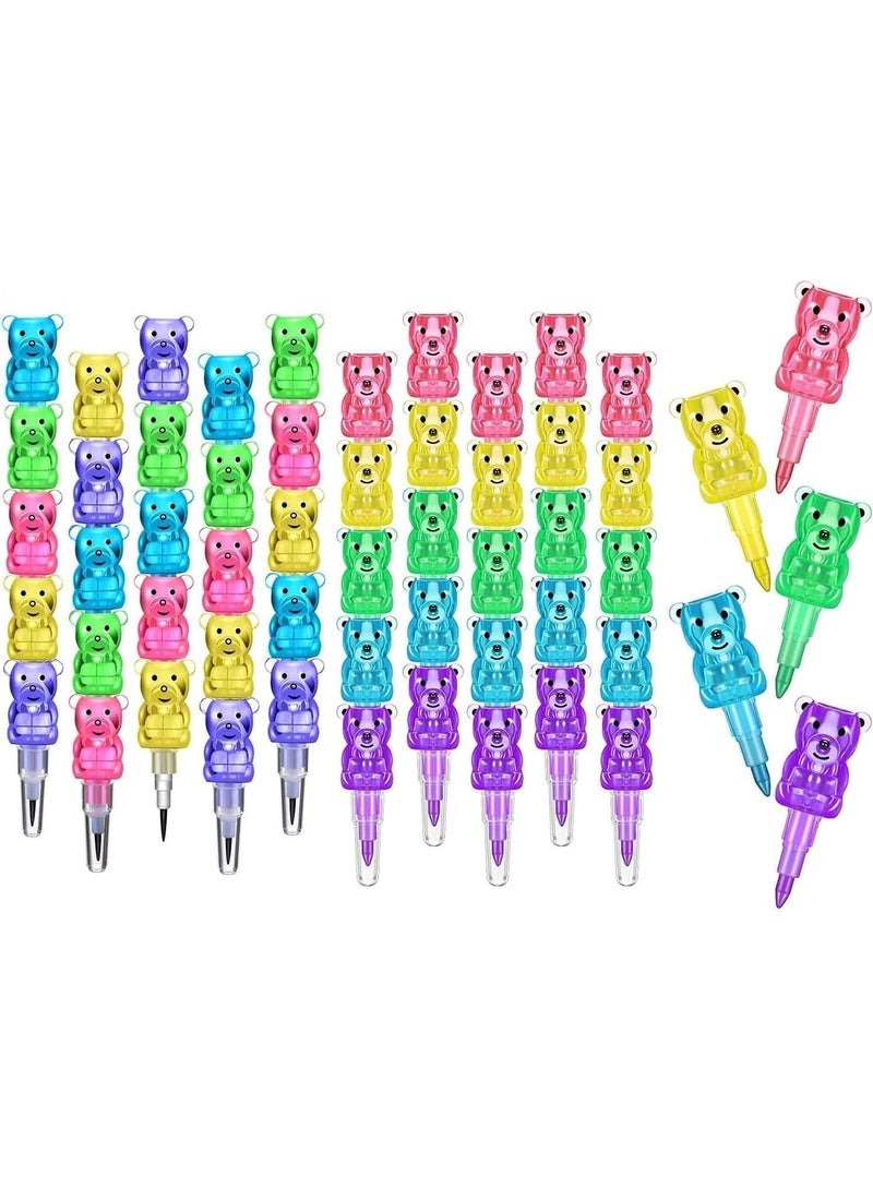 10 Pcs Stacking Crayons and Pencils Set for Kids, Buildable Bear Shape Crayon Pens, 5 Colorful Wax Crayons + 5 Stackable Pencils, Party Favor & School Supplies for Boys Girls Ages 8+ - Image 1
