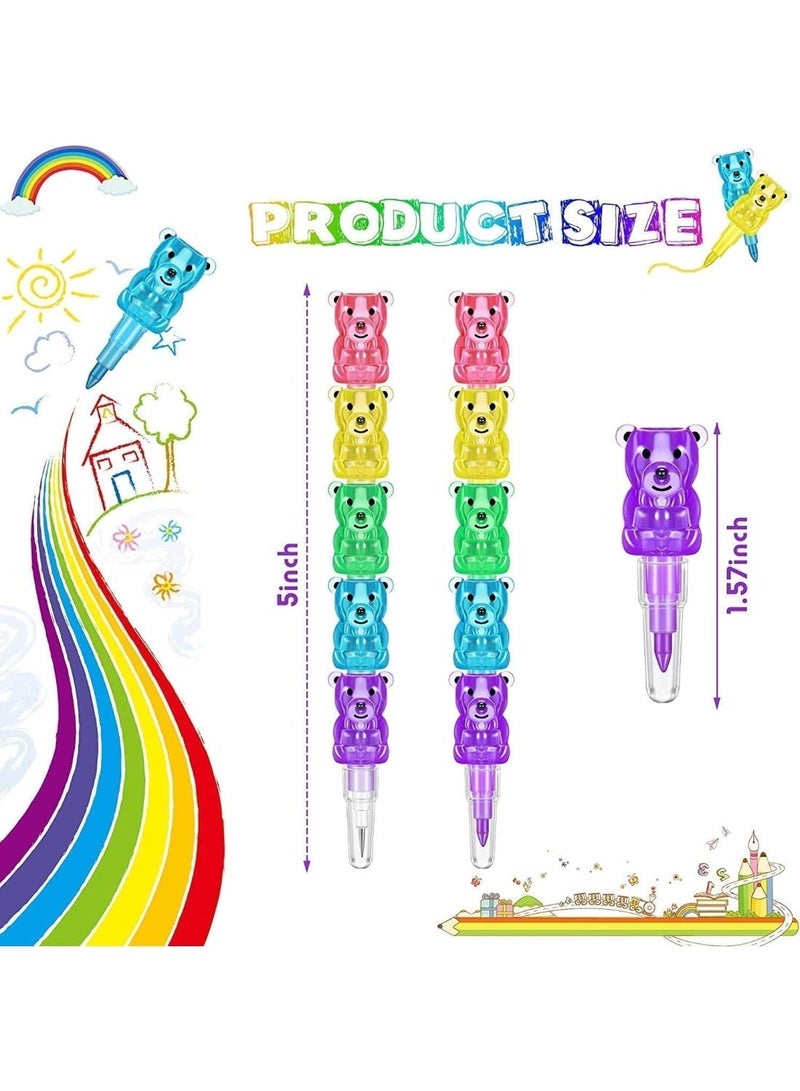 10 Pcs Stacking Crayons and Pencils Set for Kids, Buildable Bear Shape Crayon Pens, 5 Colorful Wax Crayons + 5 Stackable Pencils, Party Favor & School Supplies for Boys Girls Ages 8+ - Image 2