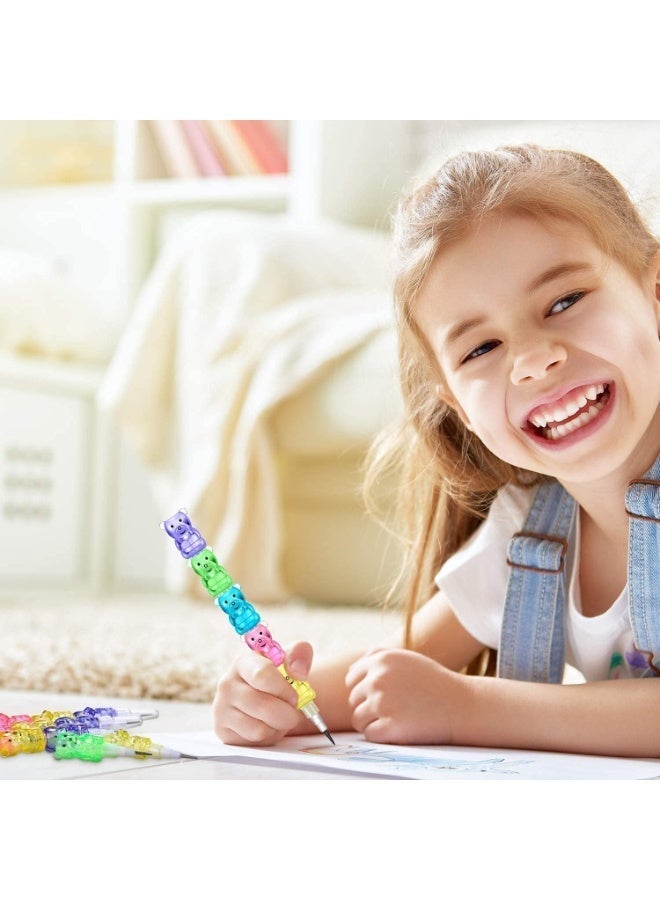 10 Pcs Stacking Crayons and Pencils Set for Kids, Buildable Bear Shape Crayon Pens, 5 Colorful Wax Crayons + 5 Stackable Pencils, Party Favor & School Supplies for Boys Girls Ages 8+ - Image 4