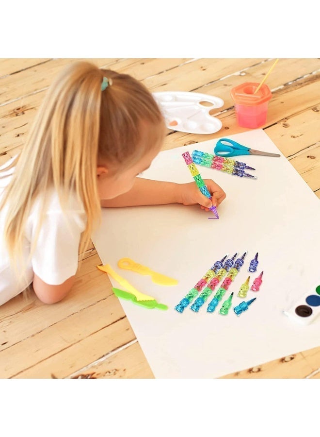 10 Pcs Stacking Crayons and Pencils Set for Kids, Buildable Bear Shape Crayon Pens, 5 Colorful Wax Crayons + 5 Stackable Pencils, Party Favor & School Supplies for Boys Girls Ages 8+ - Image 3