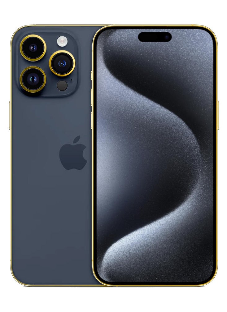 CAVIAR - Caviar Luxury 24k Gold Plated Frame Customized iPhone 15 Pro 128 GB Blue Titanium - Image 1