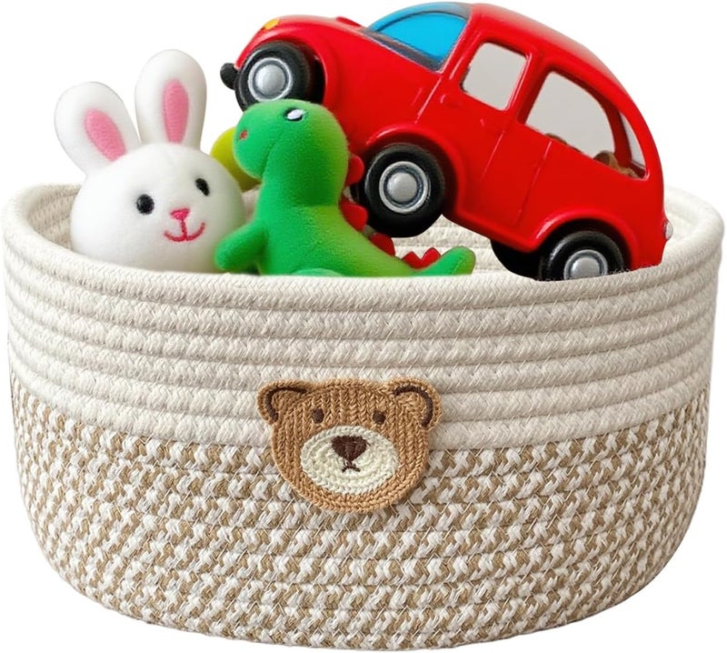 Space Saving Cotton Rope Basket, Multi Purpose Storage Box, Decorative Organizer for Dog Toys, Bedroom, Nursery, Laundry, Living Room, Desk, Shelf, Bathroom Corners, Nightstands, Home and Apartment Us - Image 1