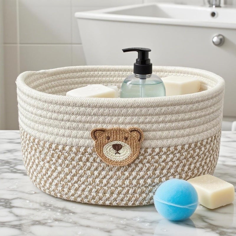 Space Saving Cotton Rope Basket, Multi Purpose Storage Box, Decorative Organizer for Dog Toys, Bedroom, Nursery, Laundry, Living Room, Desk, Shelf, Bathroom Corners, Nightstands, Home and Apartment Us - Image 4