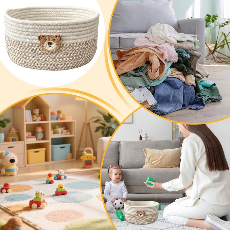 Space Saving Cotton Rope Basket, Multi Purpose Storage Box, Decorative Organizer for Dog Toys, Bedroom, Nursery, Laundry, Living Room, Desk, Shelf, Bathroom Corners, Nightstands, Home and Apartment Us - Image 5