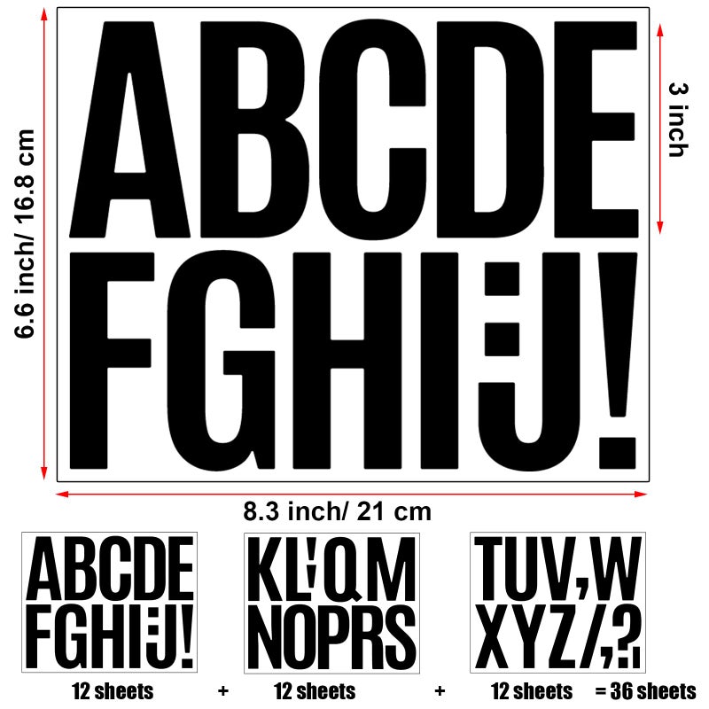 Bemeol 36 Sheets Letter Stickers 3 Inch Vinyl Letters Alphabet Stickers Self Adhesive Stick On Letters For School Office Home Bulletin Boards Mailbox Decor(Black,3Inch) - Image 2