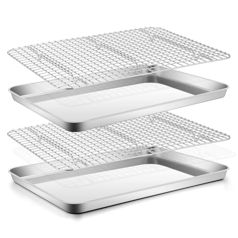 Stainless Steel Baking Sheet with Rack Set Efar 16x12 Cookie Sheet Pan for Oven Rimmed Metal Tray with Wire Cooling Rack for Cooking Roasting Resting Bacon Meat Steak  Dishwasher Safe