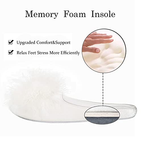 GRITHEIM Women's Fuzzy Pom Pom Feather Velvet House Slippers Sexy Cozy Bedroom Slippers for Ladies Non-slip Sole Indoor Outdoor White 9-10 - Image 4