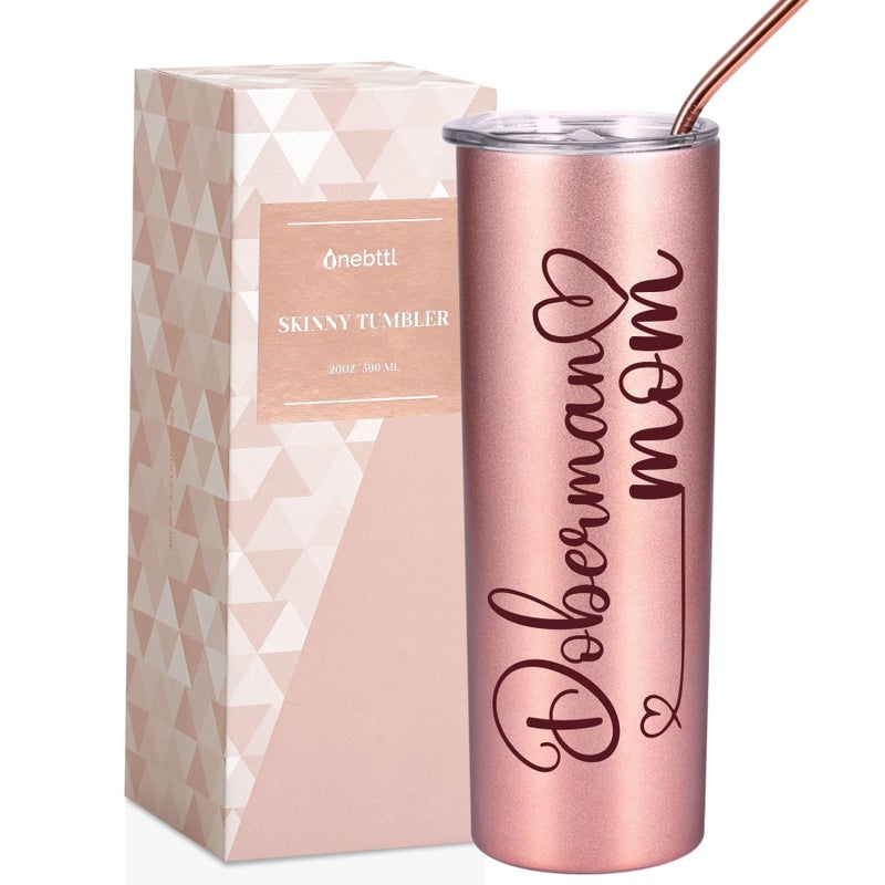 Onebttl Onebttl Doberman Gifts for Women Best Doberman Pinscher Mom Gifts on Mothers Day Unique Dog Mom Gifts for Dobie Mama Rose Gold Stainless Steel Insulated Tumbler 20 oz