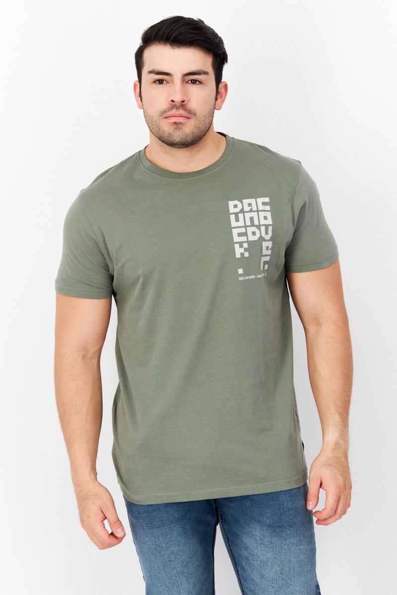 DUCK AND COVER Men Crew Neck Short Sleeves Printed T-Shirt, Olive - Image 1