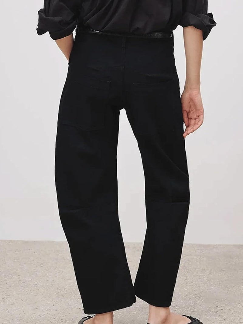 yoeasy Womens Baggy Barrel Jeans Mid Rise Wide Leg Vintage Denim Ankle Pants Boyfriend Jeans with Pockets (Small, Black) - Image 2